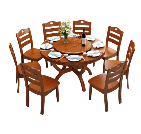Wooden Round Dining Table and Chairs PNG
