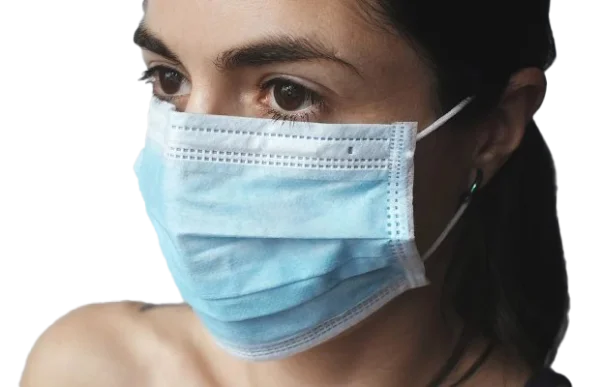 Person Wearing Blue Medical Mask PNG Transparent