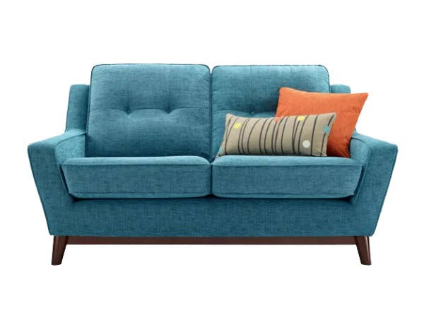 Modern Teal Blue Sofa PNG with Accent Pillows