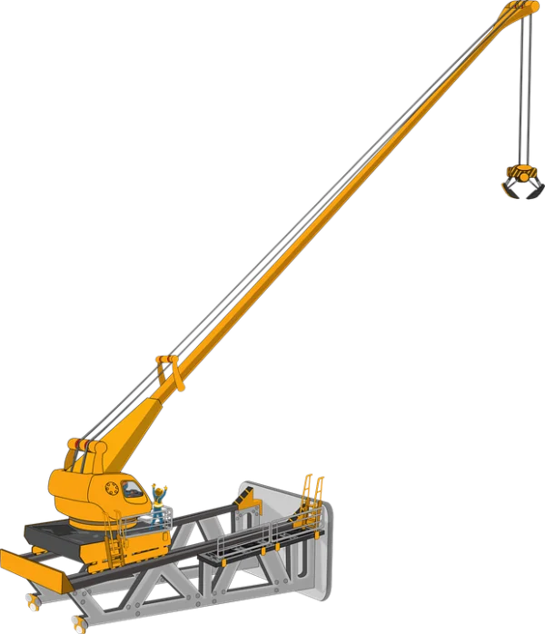 Yellow Industrial Crane with Grapple PNG
