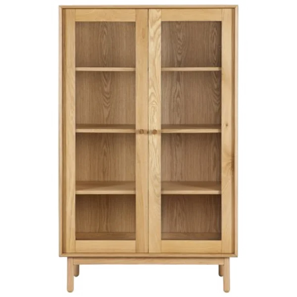Light Wood Cabinet with Glass Doors PNG