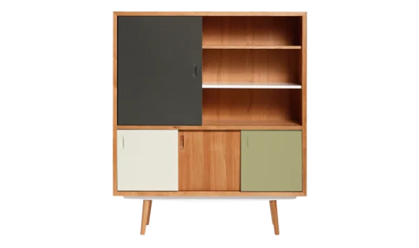 Modern Wooden Cabinet with Colorful Doors PNG Transparent