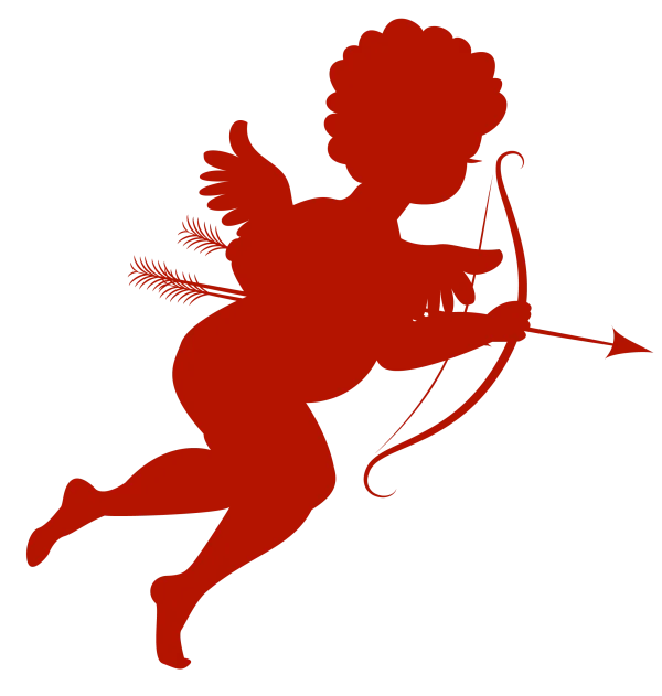 Red Cupid Silhouette with Bow and Arrow PNG