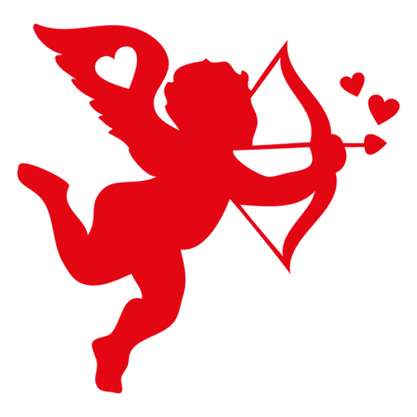 Red Cupid Silhouette with Bow and Hearts PNG