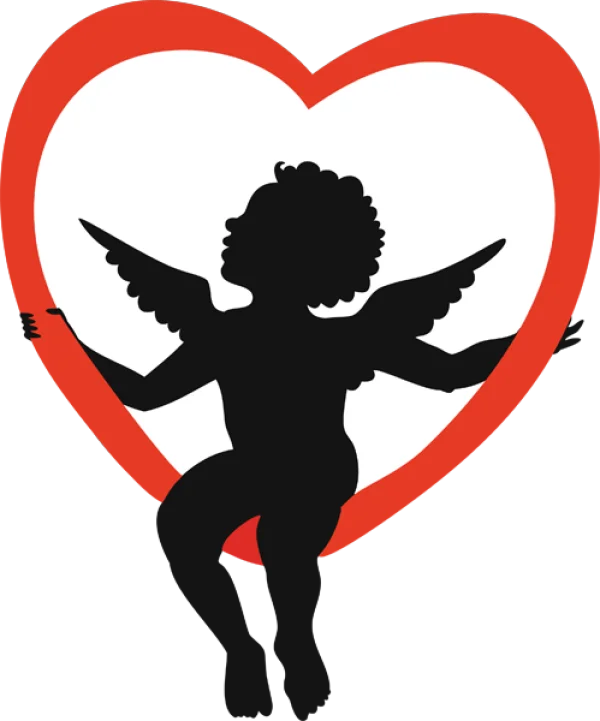 Cupid Silhouette in Red Heart PNG