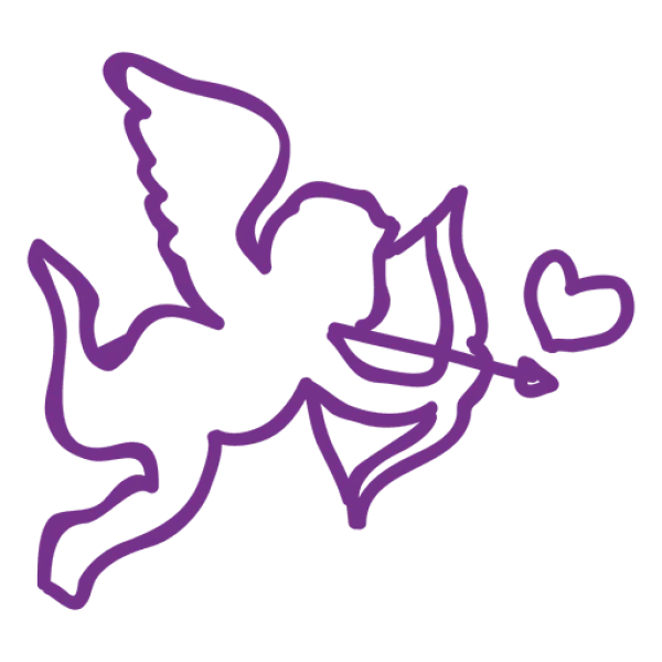 Purple Cupid Outline with Heart Arrow PNG