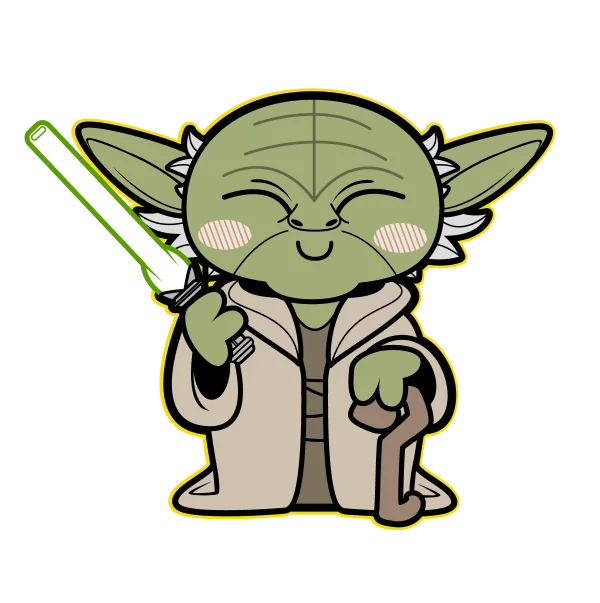 Chibi Yoda with Lightsaber Kawaii Sticker PNG
