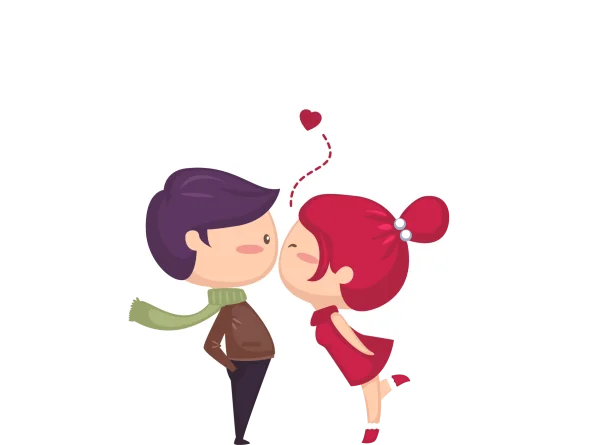 Cute Cartoon Couple Kissing Hearts PNG