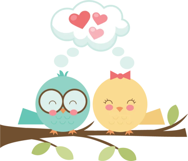 Cute Cartoon Love Birds on Branch PNG