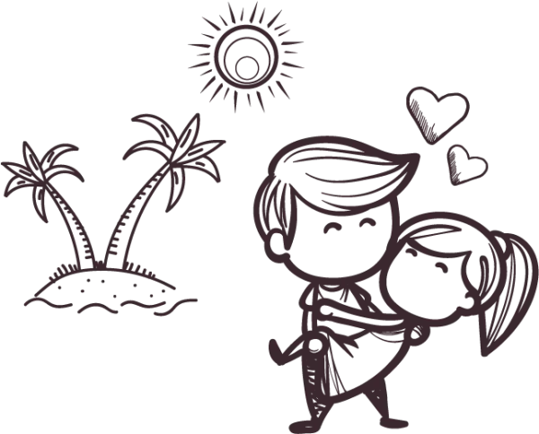 Romantic Couple Tropical Doodle PNG