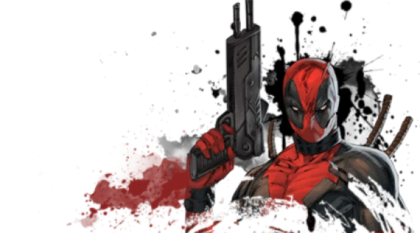 Deadpool with Gun and Blood Splatter PNG Transparent