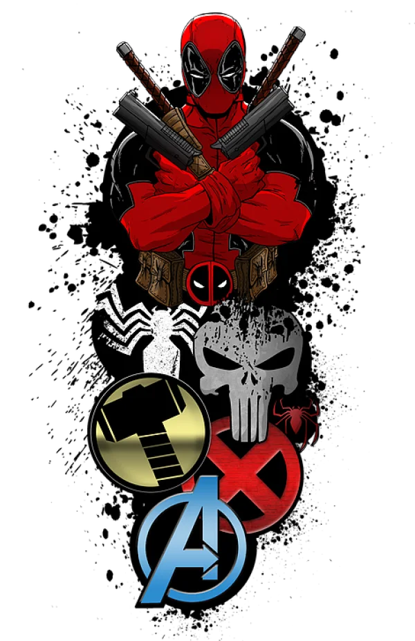 Deadpool and Marvel Heroes Logos Composite PNG