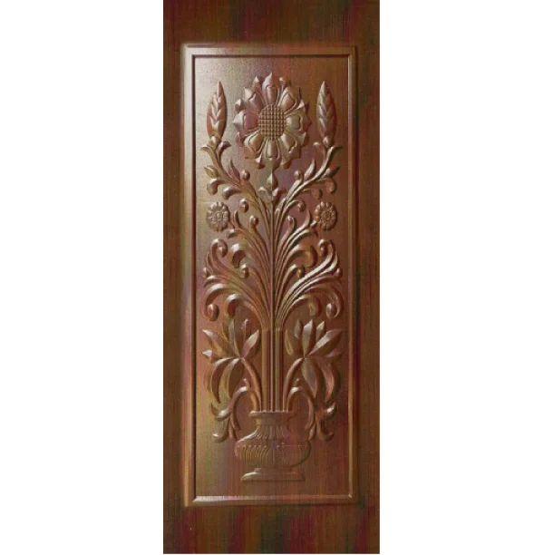 Ornate Wooden Floral Carving Panel PNG