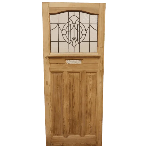 Wooden Entrance Door with Stained Glass PNG Transparent