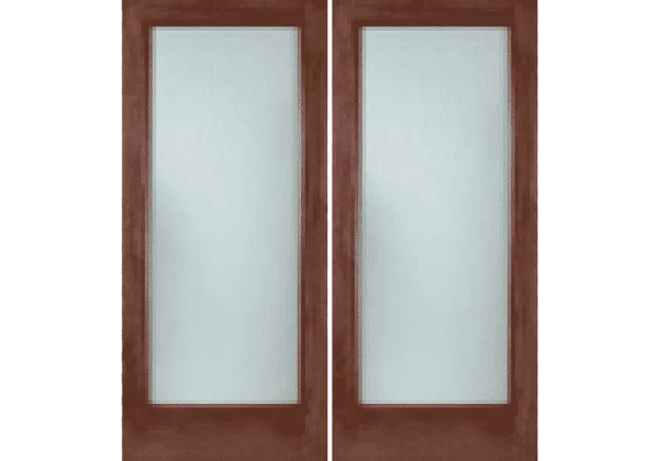 Brown Wooden Double Doors with Frosted Glass PNG