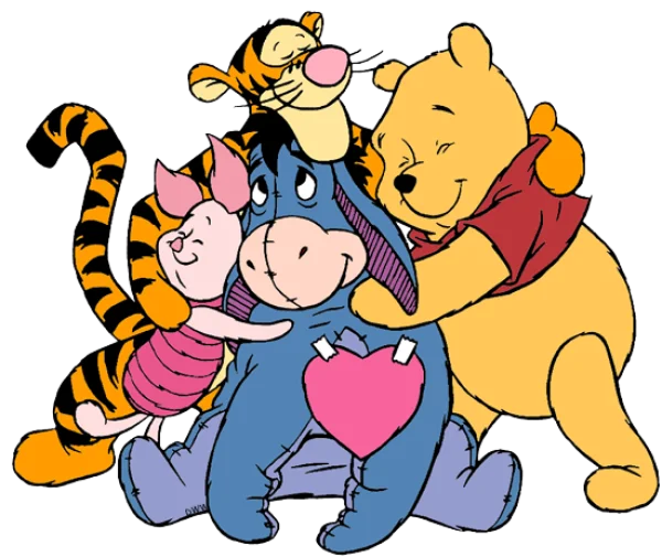 Winnie the Pooh and Friends Hugging PNG
