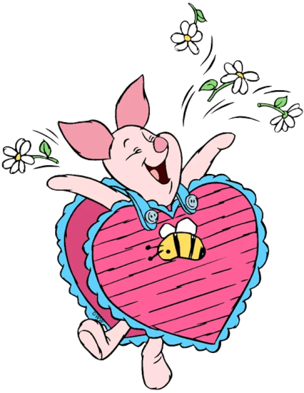 Piglet in Pink Heart Apron with Flowers PNG