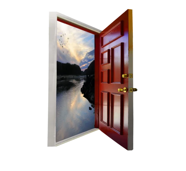 Open Red Door Revealing Nature Landscape PNG