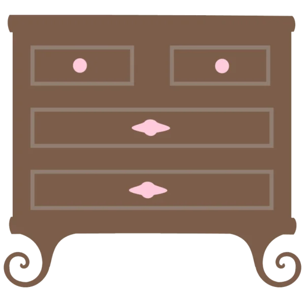 Cute Brown Dresser with Pink Knobs PNG Transparent Background