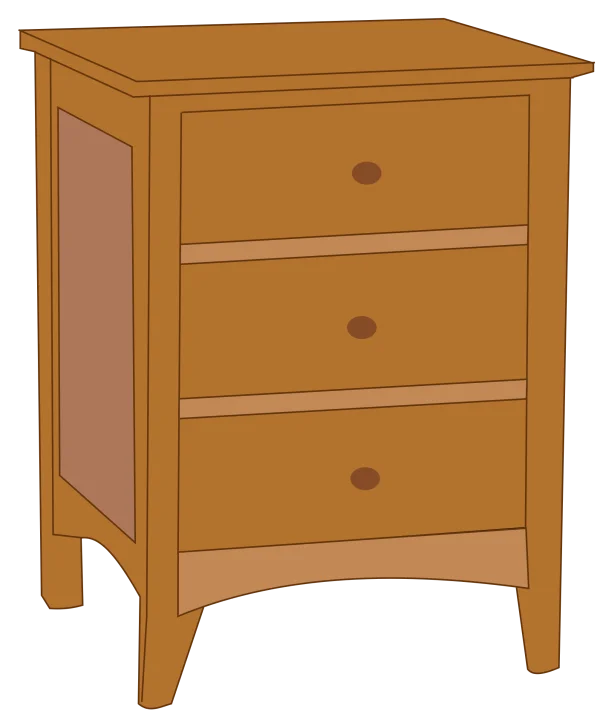 Wooden Nightstand with Three Drawers PNG