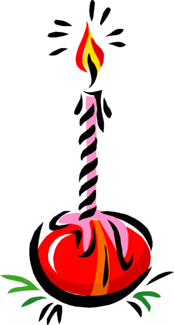 Cartoon Lit Birthday Candle with Fruit Base PNG