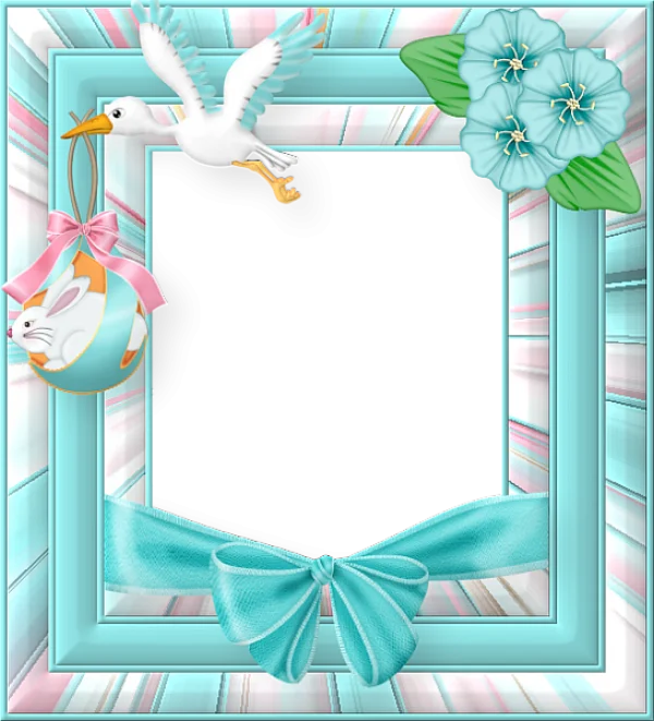 Cute Baby Shower Frame PNG with Stork and Bunny