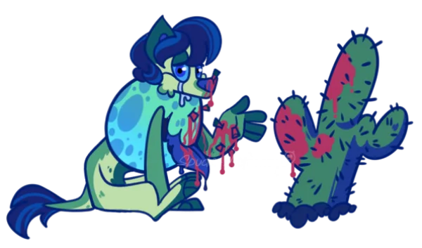 Bloody Cartoon Creature and Cactus PNG