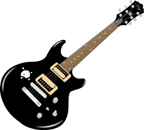 Black Electric Guitar with Skull Sticker PNG
