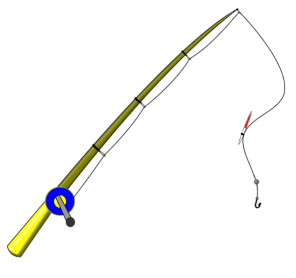 Yellow Fishing Rod with Reel and Bobber PNG