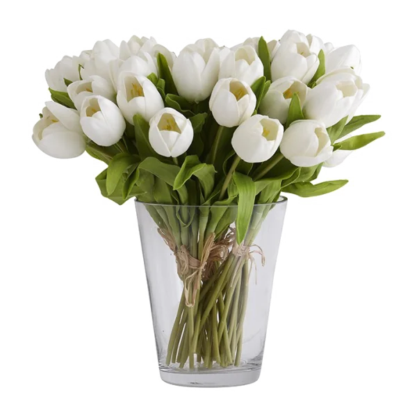 White Tulips in Glass Vase PNG Transparent Background