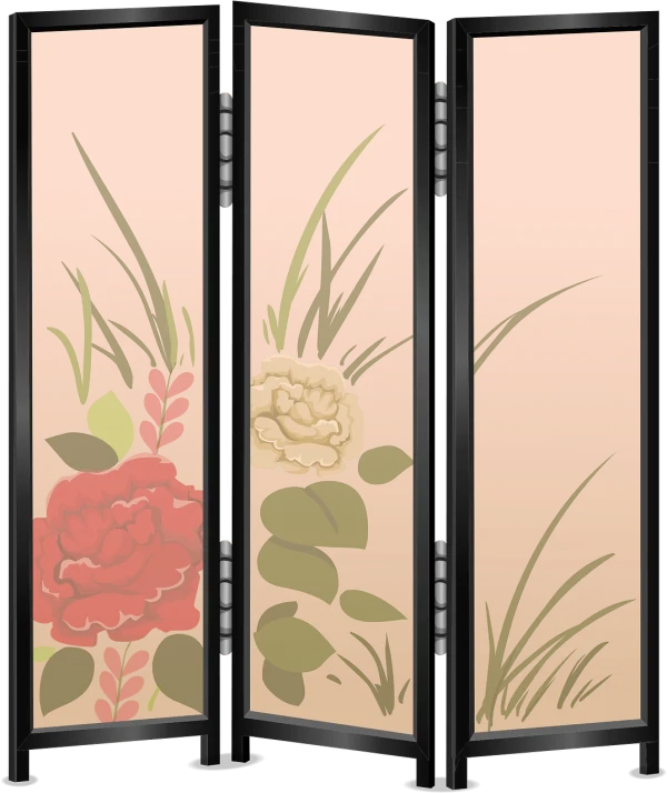 Japanese Style Floral Folding Screen PNG