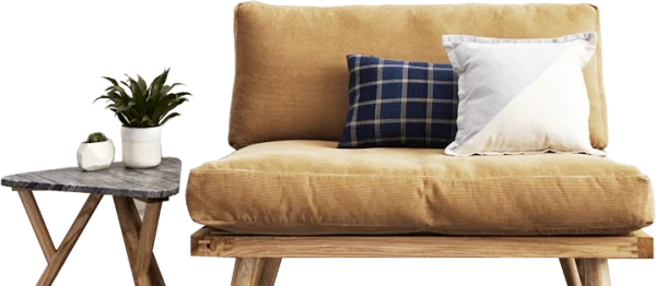 Cozy Sofa with Side Table and Plants PNG Transparent