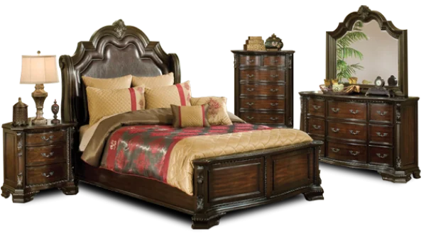 Luxury Dark Wood Bedroom Furniture Set PNG