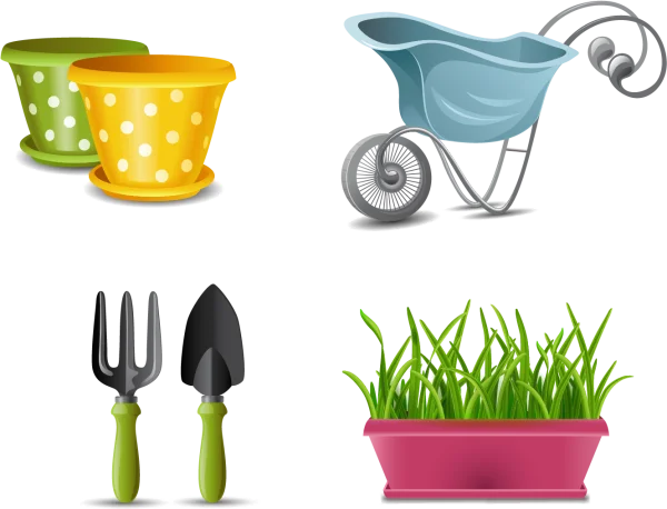 Gardening Tools and Planters PNG Transparent Background