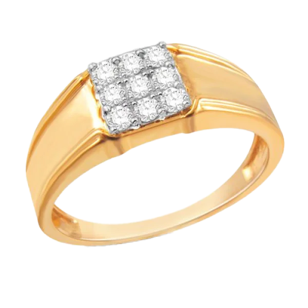 Gold Diamond Cluster Ring PNG Transparent Background