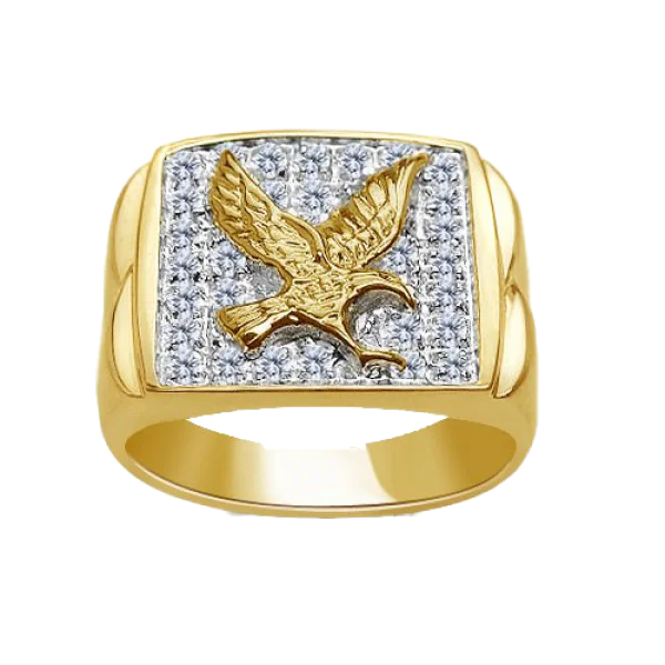 Golden Eagle Diamond Signet Ring PNG Transparent Background