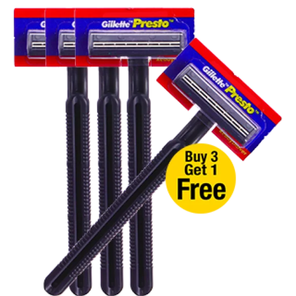 Gillette Presto Razors Buy 3 Get 1 Free PNG