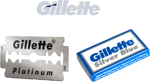 Gillette Logo, Platinum Blade & Silver Blue Box PNG