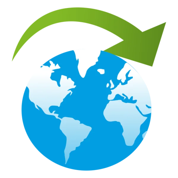 World Globe with Green Refresh Arrow PNG