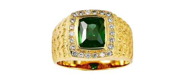 Golden Ring with Green Gem PNG Transparent Background