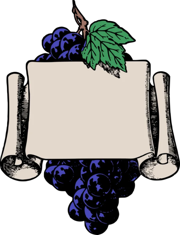 Vintage Scroll with Grapes Label PNG Transparent Background