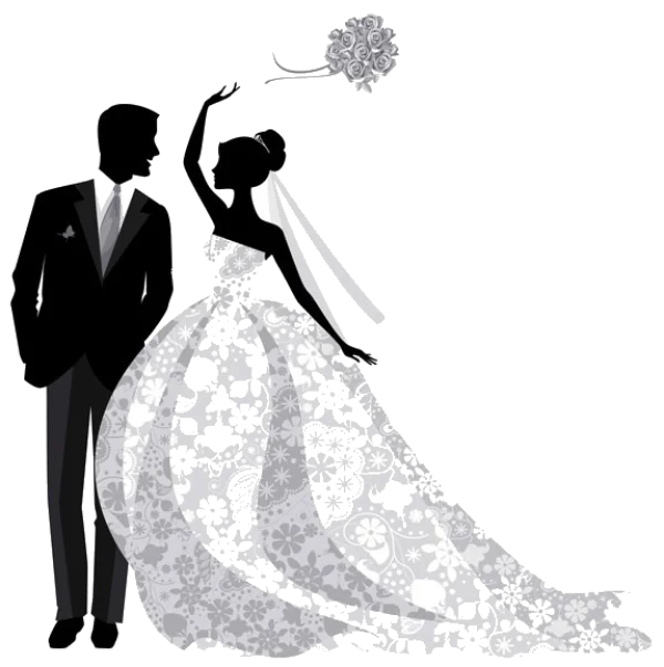 Wedding Couple Silhouette Throwing Bouquet PNG