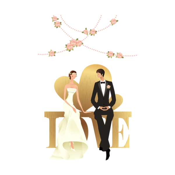 Wedding Couple on LOVE Text PNG Transparent Background