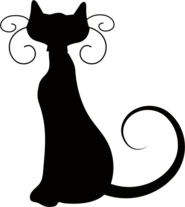 Elegant Black Cat Silhouette PNG Transparent Background