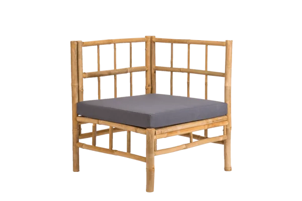 Bamboo Corner Sofa with Grey Cushion PNG