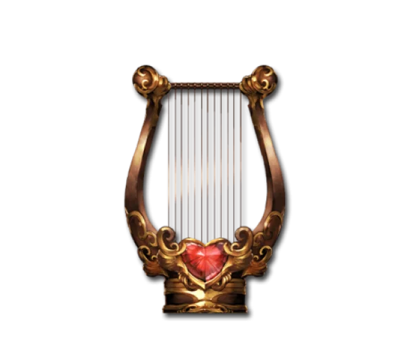 Golden Ornate Harp with Red Heart Gem PNG
