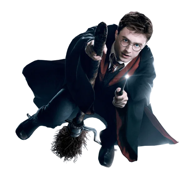 Harry Potter Flying on Broomstick with Wand PNG