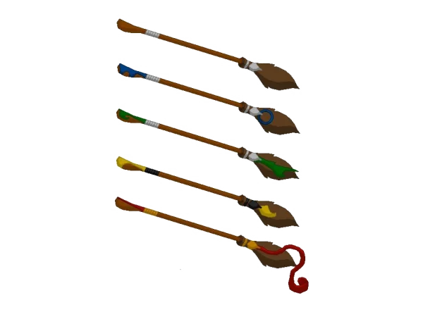 Fantasy Broomsticks PNG Set with House Colors