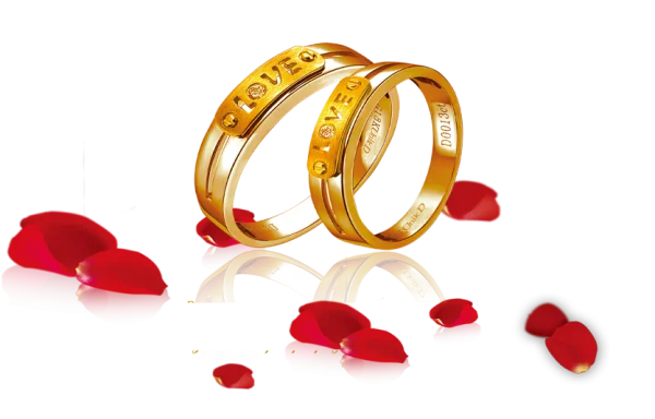 Golden Love Rings with Rose Petals PNG