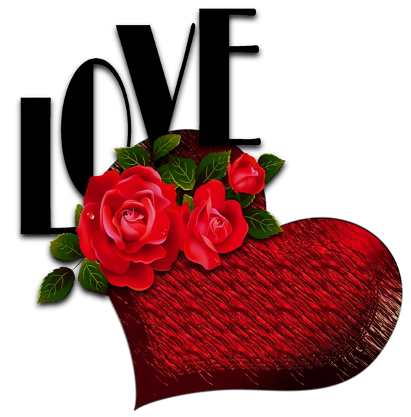Red Textured Heart with Roses PNG